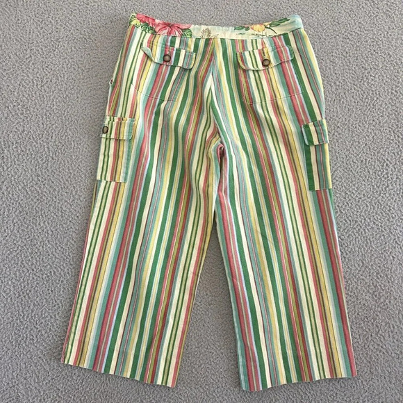 Tasha Polizzi Pants Womens Large Green Striped Wide Leg Beach Coastal Tropical - Picture 16 of 16